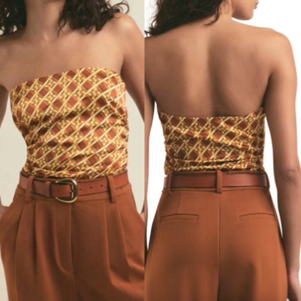 NWT Favorite Daughter The Colette Ruched Strapless Top SADDLE WEAVE
